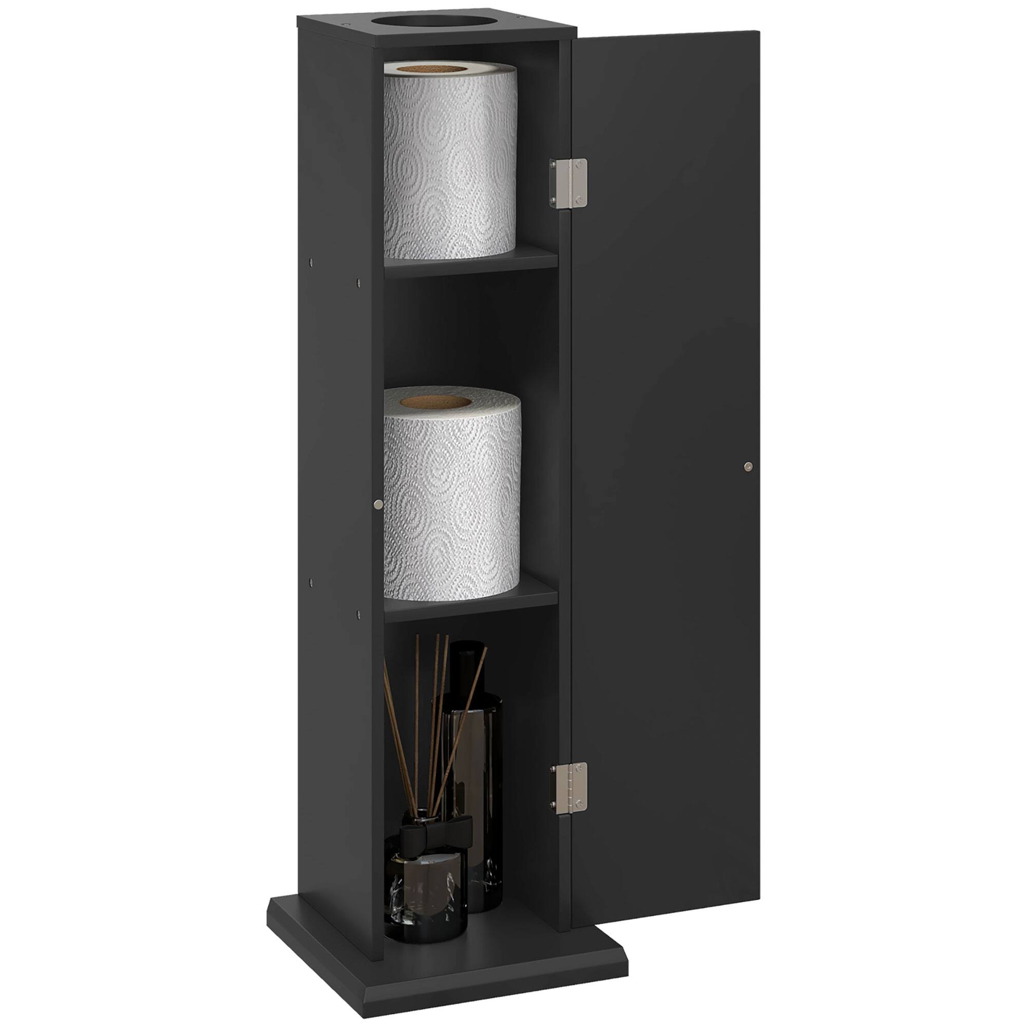 Homcom - Toilet Paper Cabinet, Small Bathroom Corner Floor Cabinet with Doors and Shelves, Thin Storage Bathroom Organizer - Black