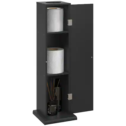 Front. Homcom - Toilet Paper Cabinet, Small Bathroom Corner Floor Cabinet with Doors and Shelves, Thin Storage Bathroom Organizer - Black.