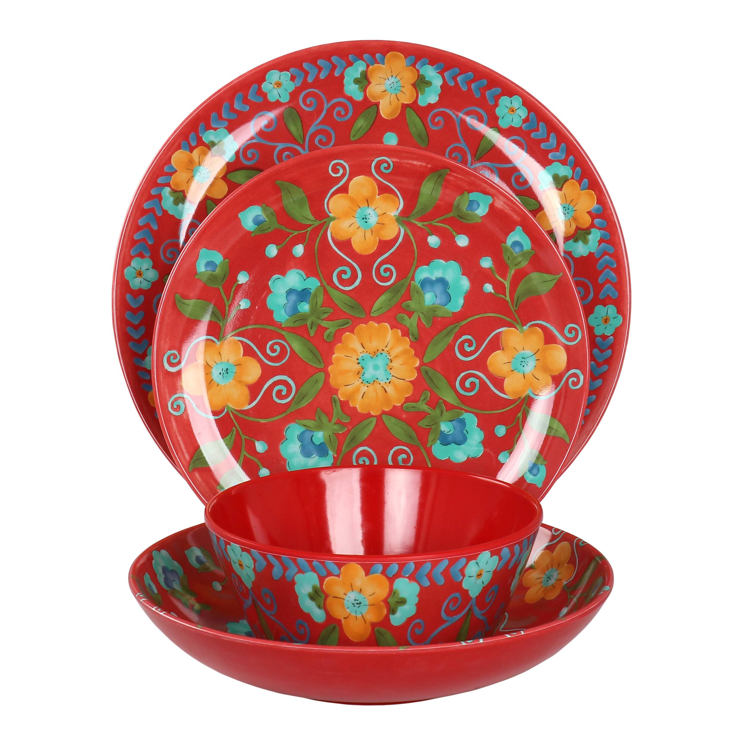 Alt View 1. Laurie Gates - Laurie Gates California Designs Elena Amour 16 Piece Floral Round Melamine Dinnerware Set - Assorted.