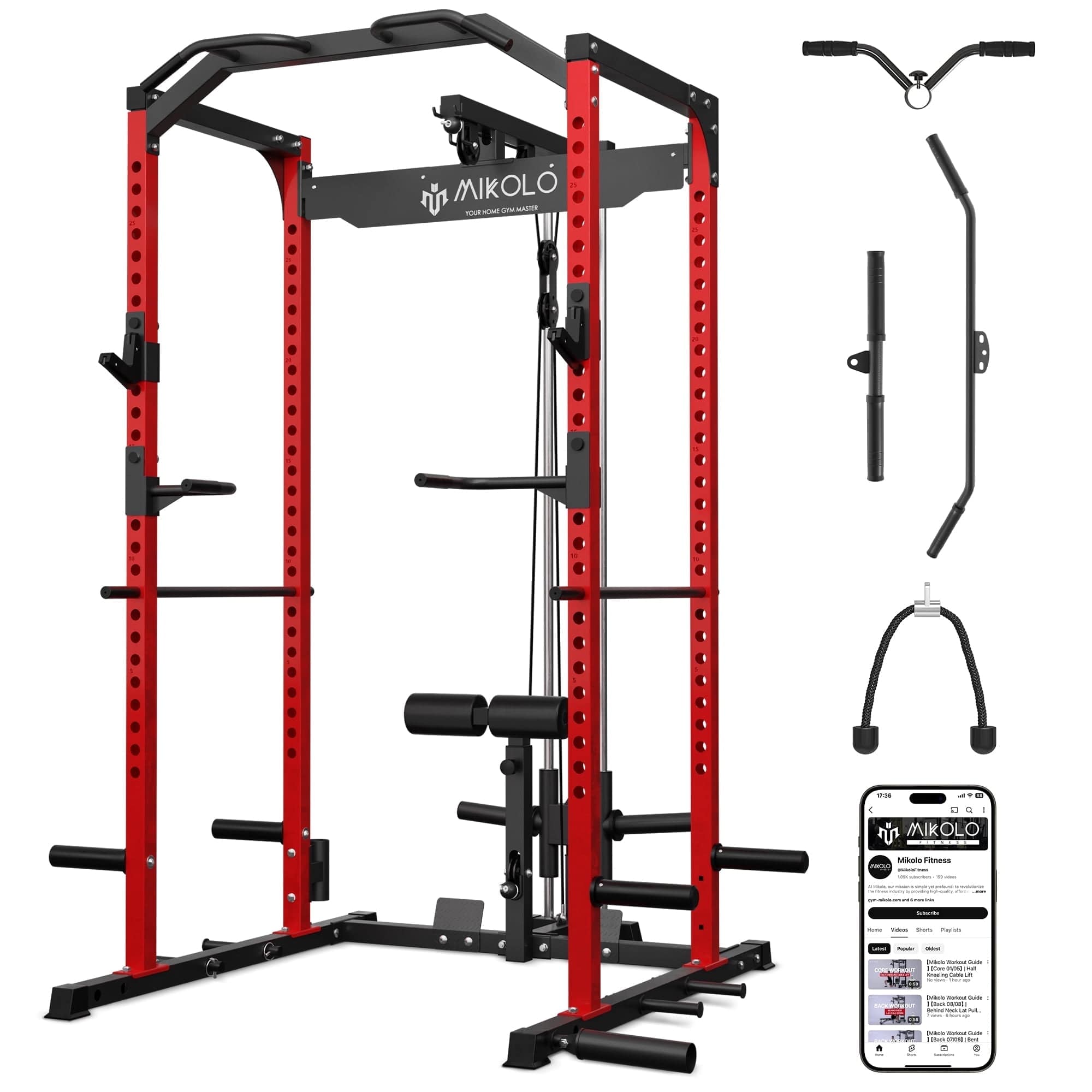 Mikolo Multi Functional Squat Rack with LAT Pulldown System