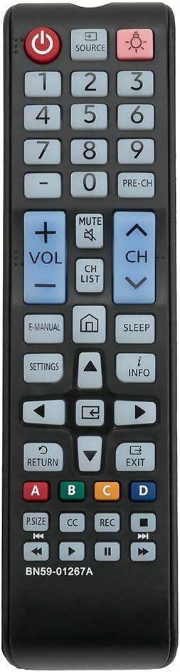 SOURCE 1 2 3 4 5 6 7 8 9 PRE-CH MUTE VOL + - CH LIST E-MANUAL SLEEP SETTINGS i INFO RETURN EXIT A B C D P.SIZE CC REC BN59-01267A