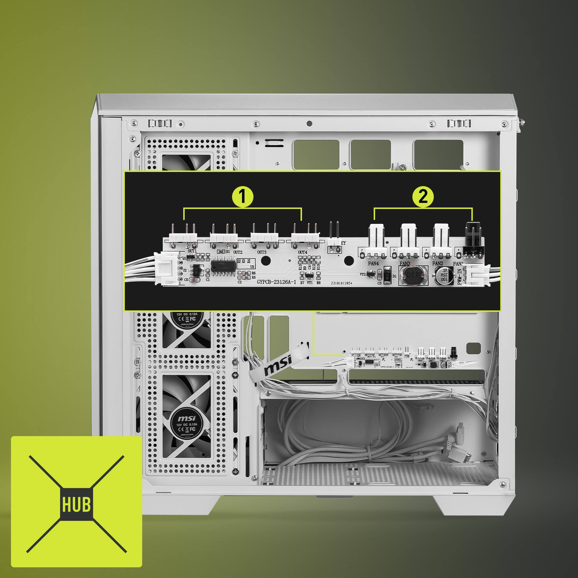 The text on the image reads: "DIDC - 1IDCI 1 2 Ad NE a 02 m . PRH 0S . FANC FAD  0TPC-23126A-1 Jn -- i C msi msi -. - -- 3 C HUB". This text is a combination of various components and wires found inside a computer. It is not a coherent sentence or phrase, but rather a description of the parts and their functions.