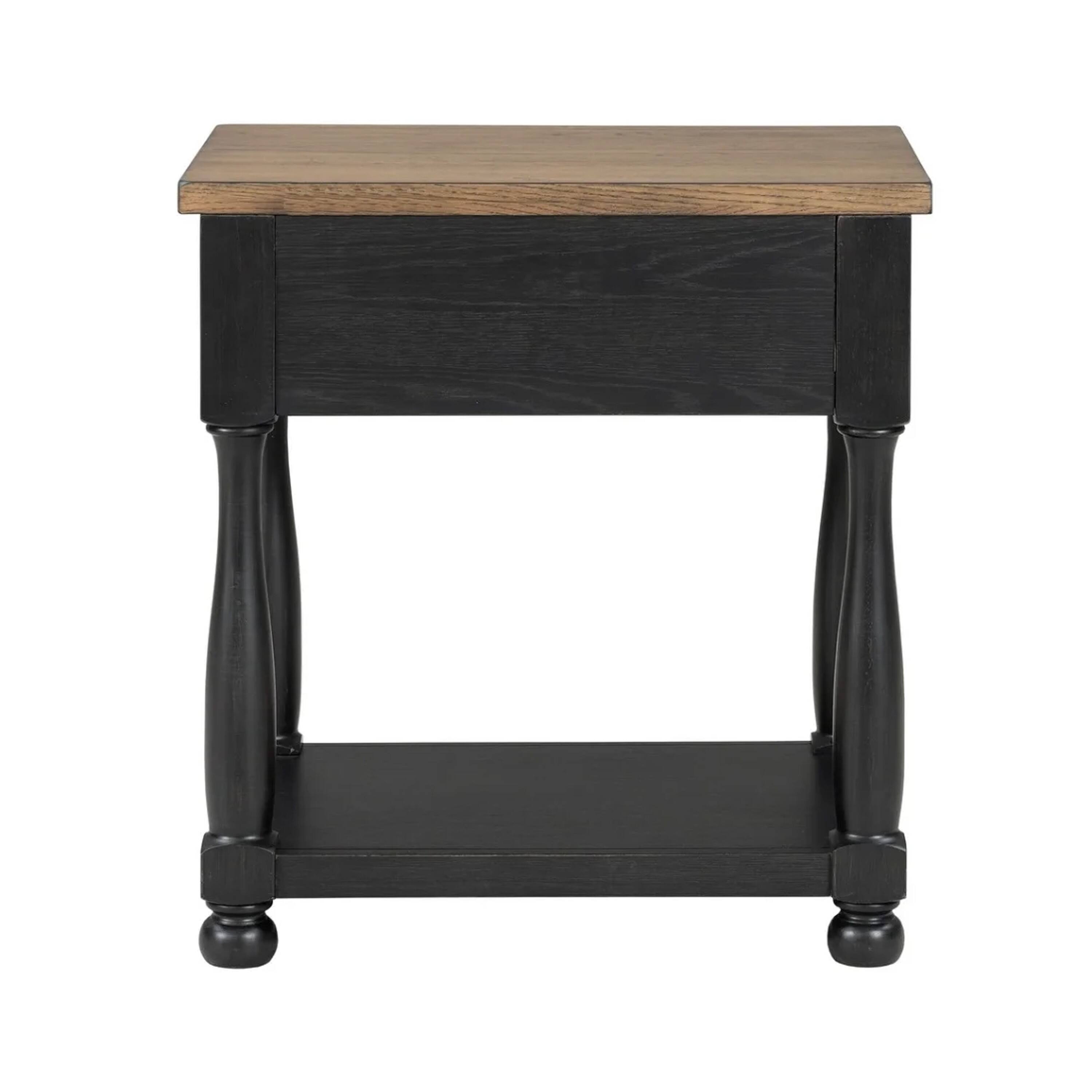 Back. Manhattan Lane - Ginie Nightstand, USB Ports and Drawer, Shelf, Rustic Oak Wood - Black, Oak Brown, Pewter.
