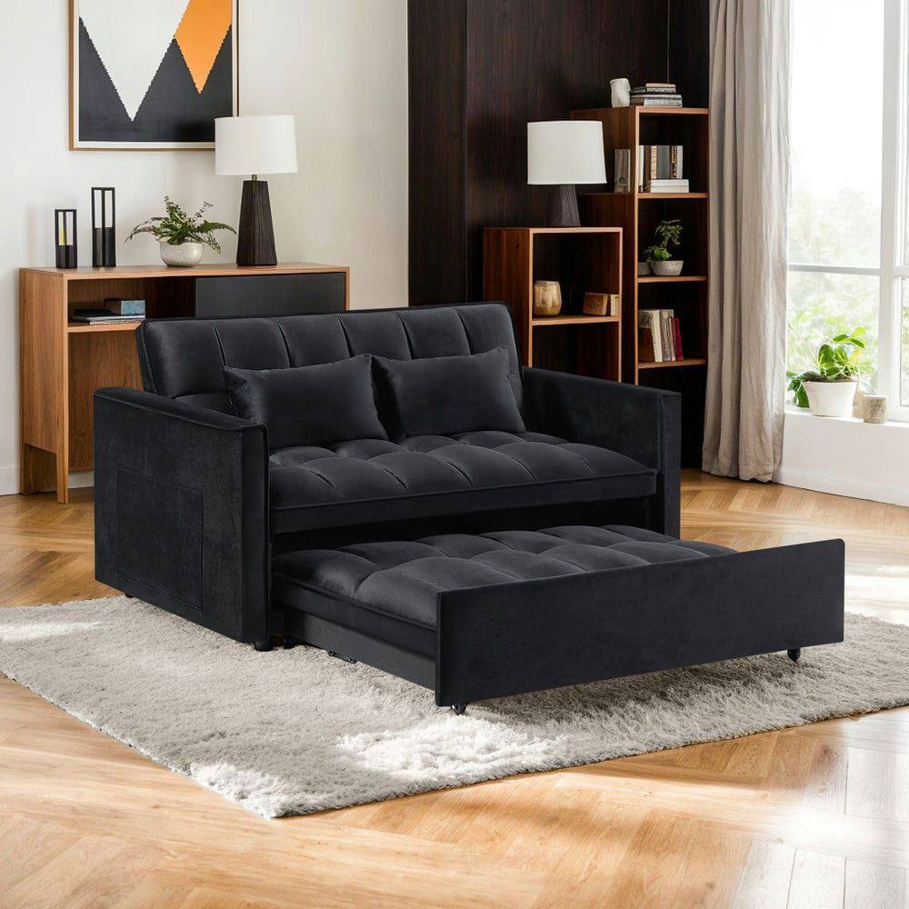 Alt View 2. Resenkos - 54 Inch Adjustable Sofa Bed with Adjustable Backrest, Dual Armrests and Side Storage Pocket for Living Room - Black.