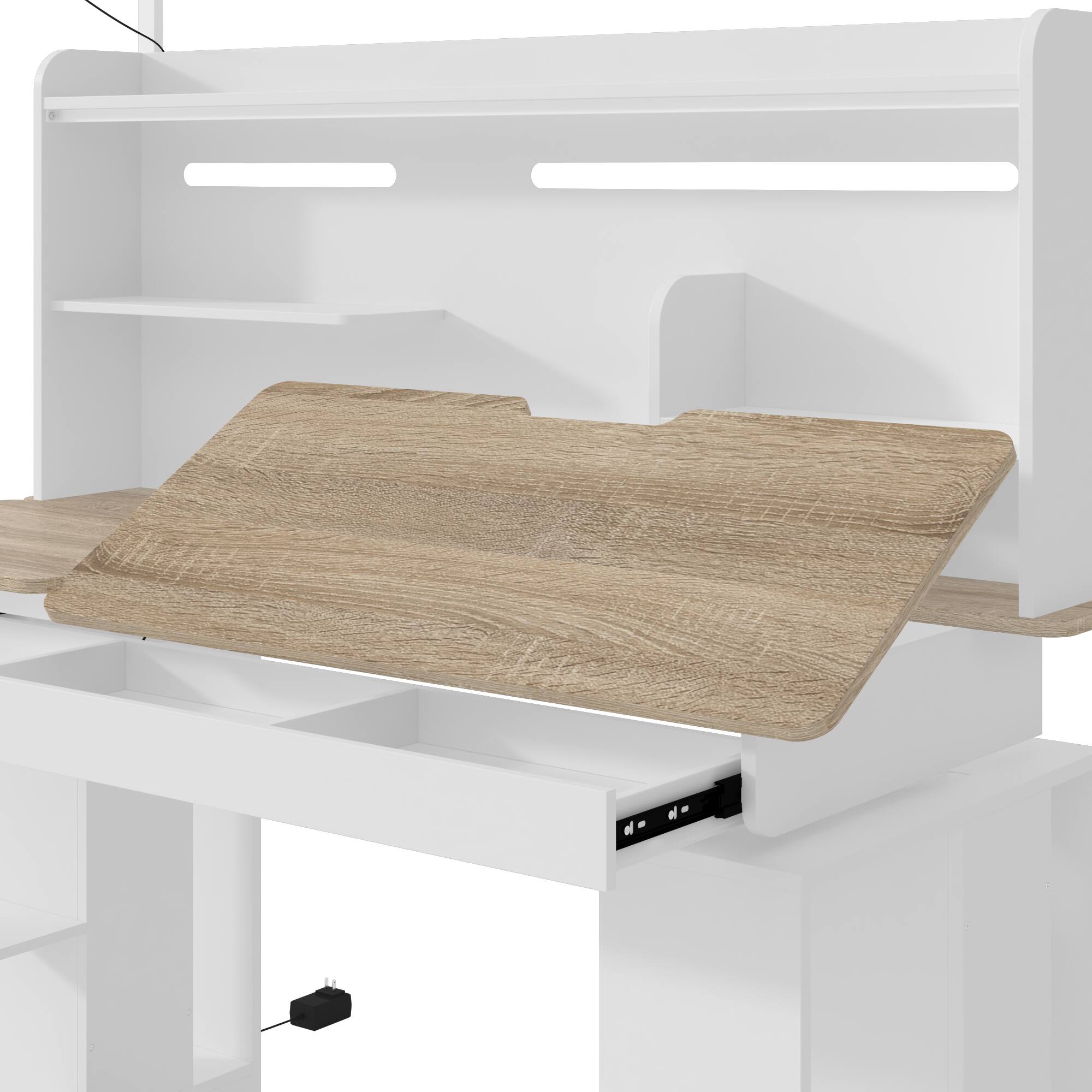 Alt View 8. Famapy - Electric Standing Desk with Flip-Up Desktop, LED Eye-Care Light, Storage, 170 LBS, 29.8"-45.3", Study Workstation - White & Wooden.