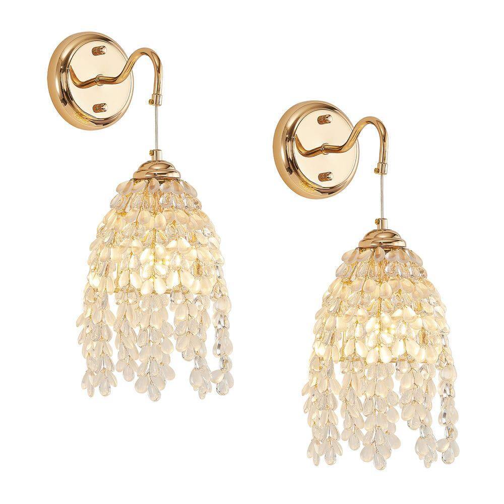 Angle. Kadyn - Set of 2 Gold Frame and Crystal Grape-Shaped Bead String Wall Sconces , E12 Bulb Socket, Gold - Gold.