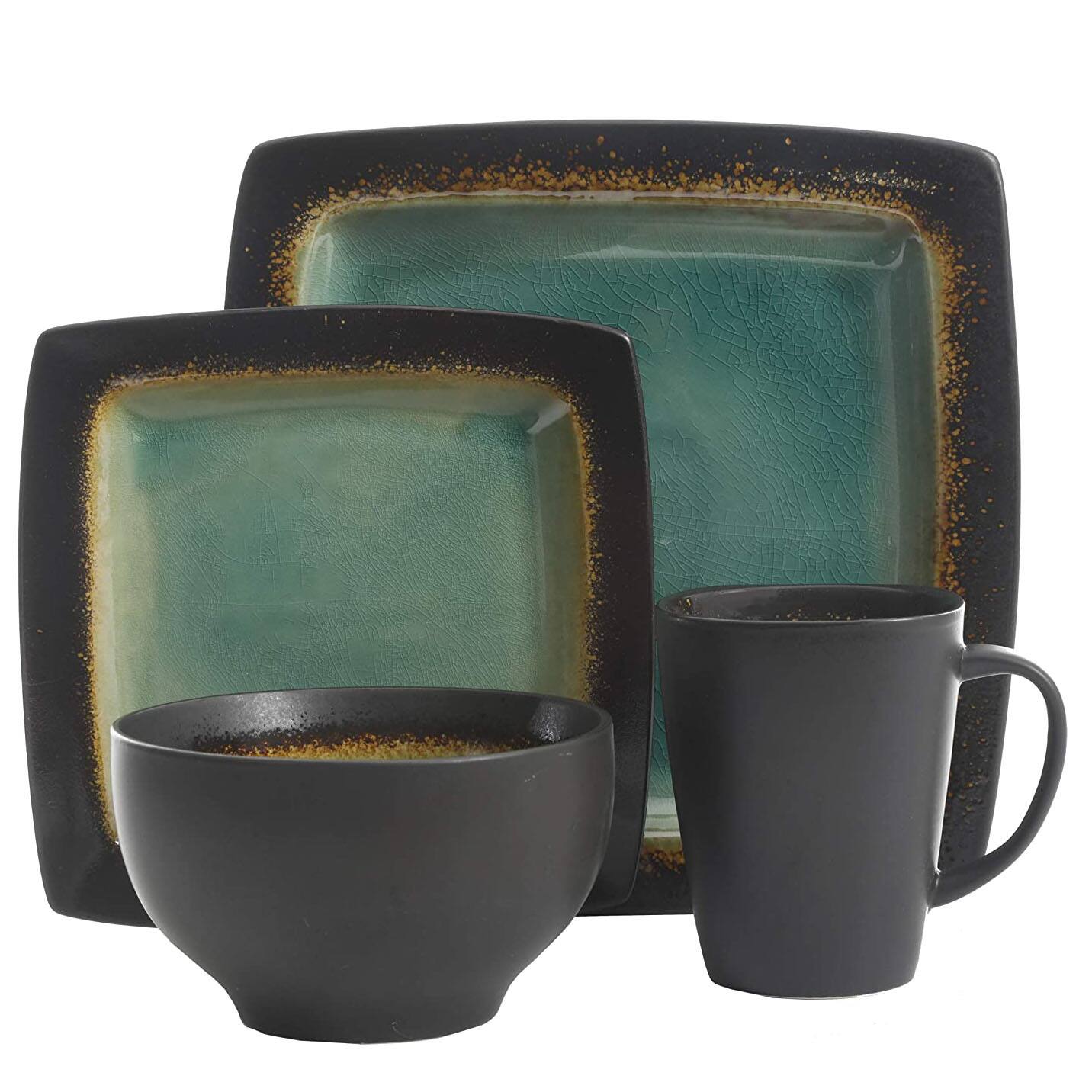 Alt View 1. Gibson - Gibson Elite Ocean Paradise 16Pc Square Glazed Dinnerware Kitchen Dish Set, Jade - Jade.