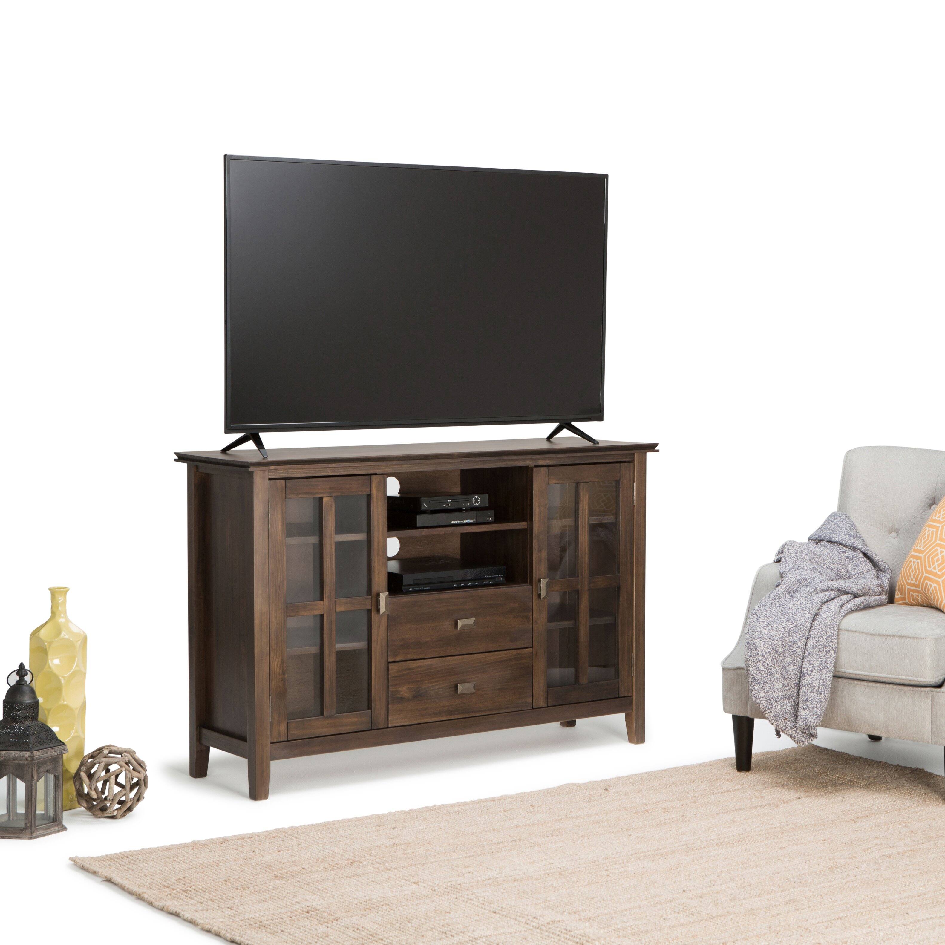 Angle. Simpli Home - Artisan SOLID WOOD Tall TV Media Stand in Natural Aged Brown For TVs up to 60 in. - Natural Aged Brown.