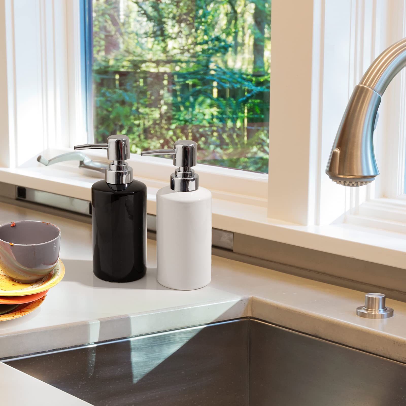 Alt View 5. Dapper Styles - Fe Soap Dispenser Ceramic Liquid Pump Refillable Dish For Kitchen Bathroom Washroom - Hands.