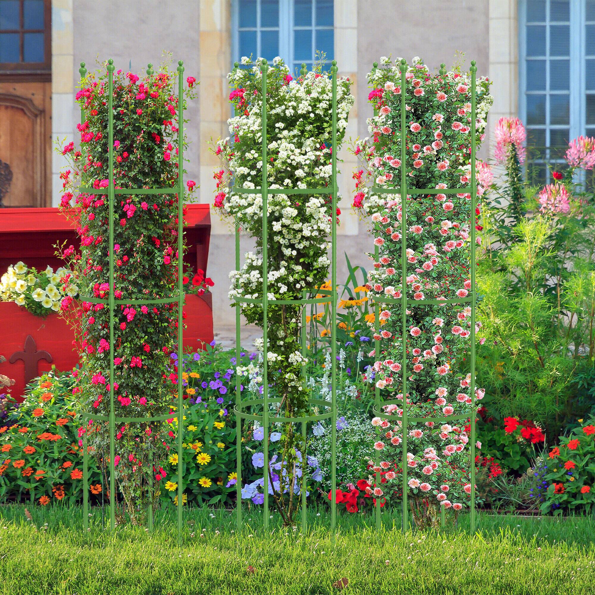 Alt View 2. Costway - 2-Pack Garden Trellis 57" Plant Support & Tomato Cages with Adjustable Height - Green.