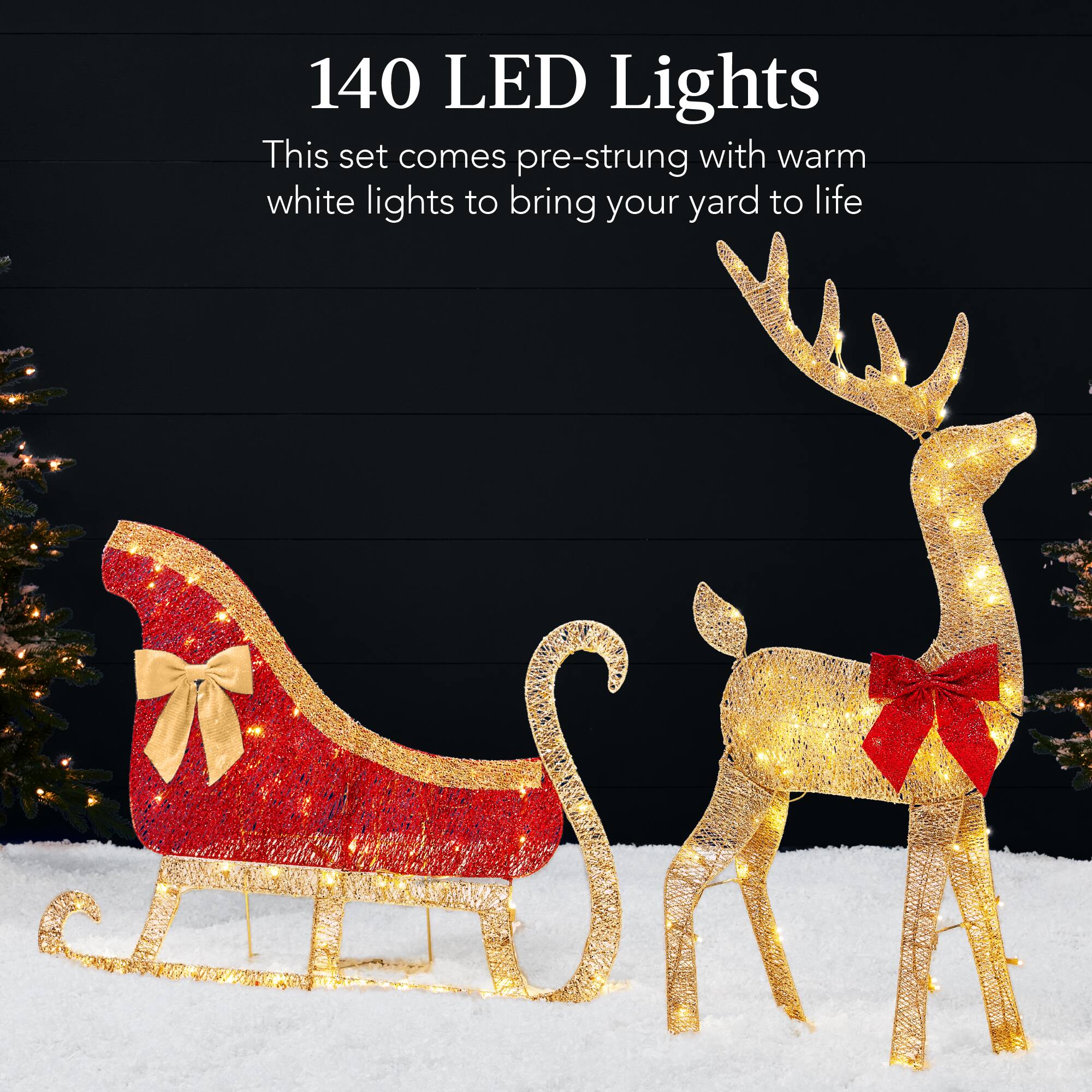 140 LED Lights

This set comes pre-strung with warm white lights to bring your yard to life