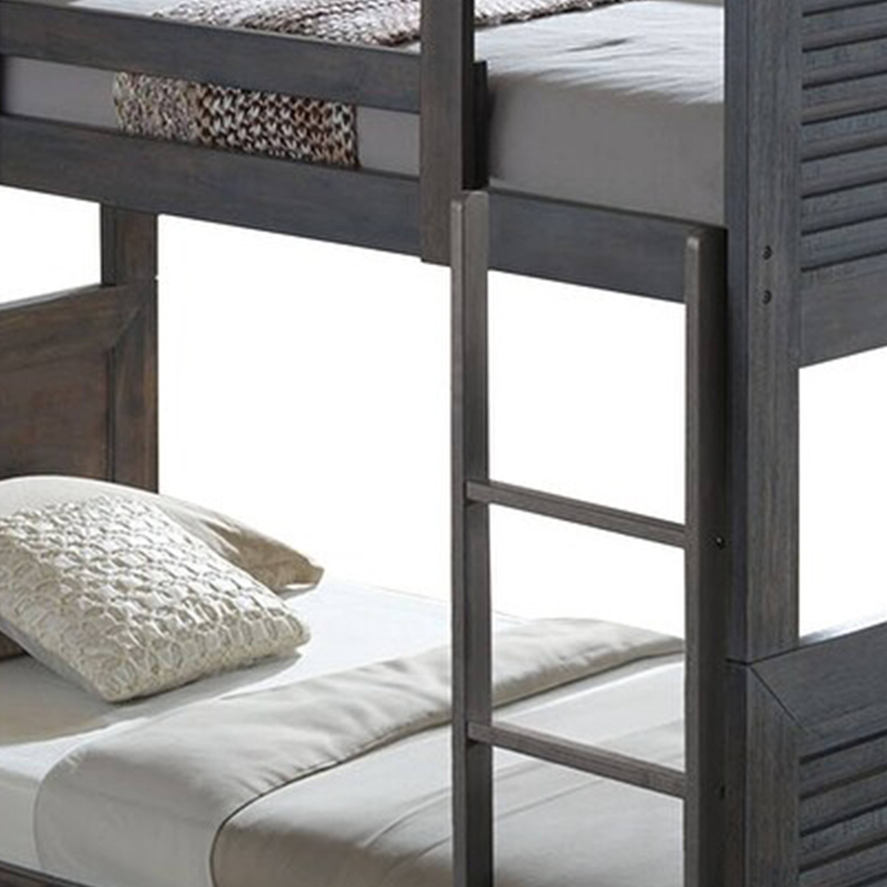 Alt View 1. Manhattan Lane - Wexo Twin over Twin Bunk Bed, Charcoal Brown Slat Design and Ladder - Charcoal Brown.