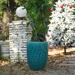 Loheer - Large Ceramic Planter, Handmade Teal Ceramic Flower Pot with Drainage, Tall Indoor Outdoor Front Door Pot