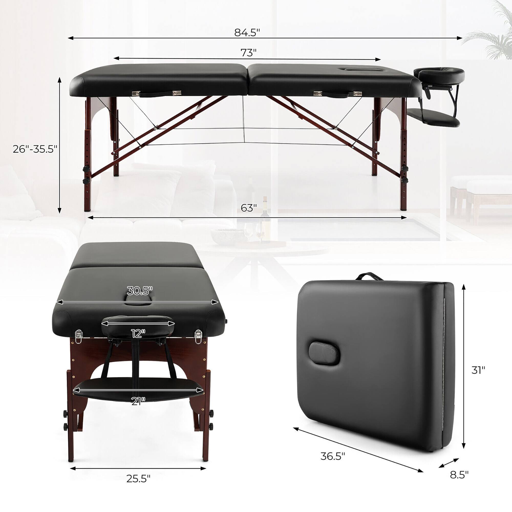 84.5"  
73"  
26"-35.5"  
63"  
30.5"  
12"  
31"  
21"  
25.5"  
36.5"  
8.5"