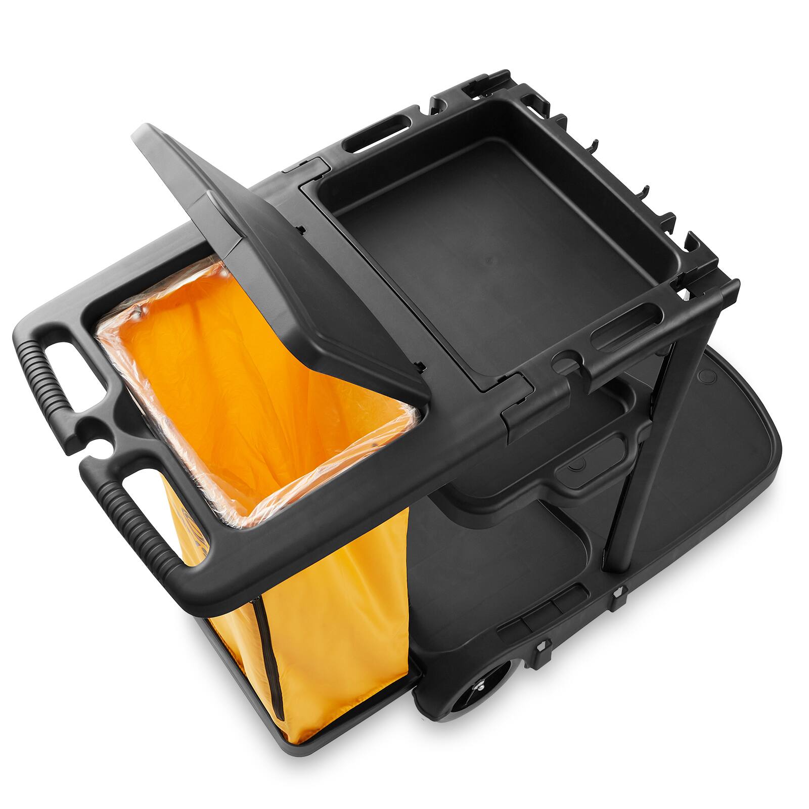 Alt View 3. Dryser - Commercial Janitorial Cleaning Cart w/ Cover - Shelves - Black - Gray.