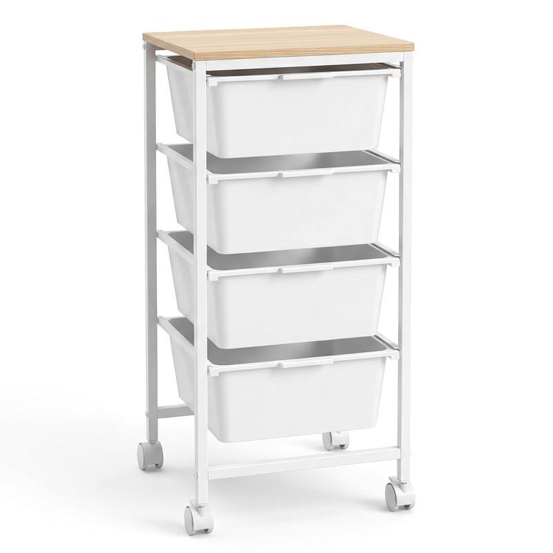 Alt View 3. WELLFOR - 4-Drawer Rolling Storage Cart with Wooden Tabletop, Mobile Utility Organizer for Art & Craft Office School Storage - White.
