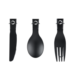 Explorer Bear - Titanium Folding Utensil Set - Lightweight Camping Cutlery with Spoon, Fork & Knife - Black