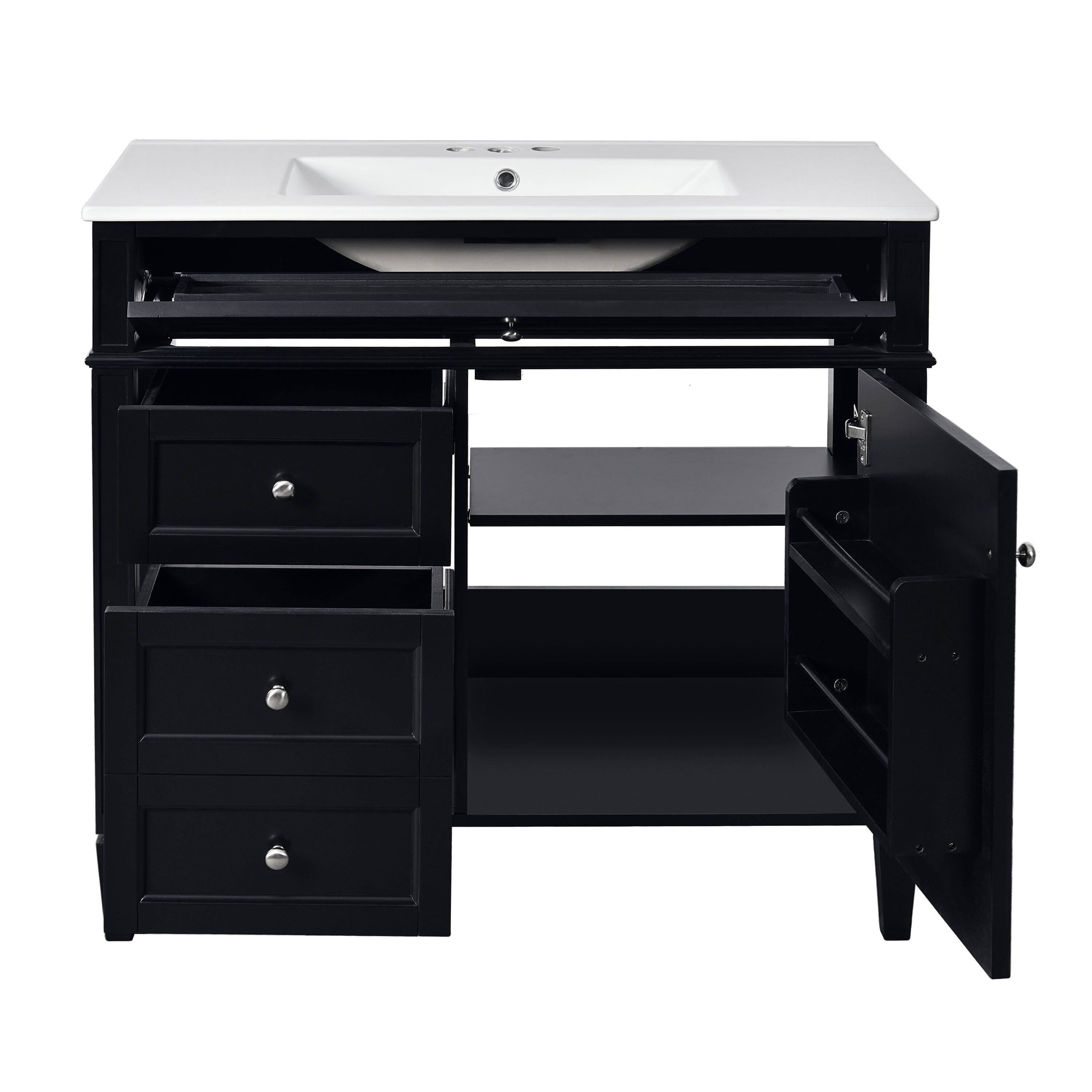 Alt View 9. Boyel Living - 36 Inch Modern Bathroom Vanity with Ceramic Sink Three Drawers Black - Black.