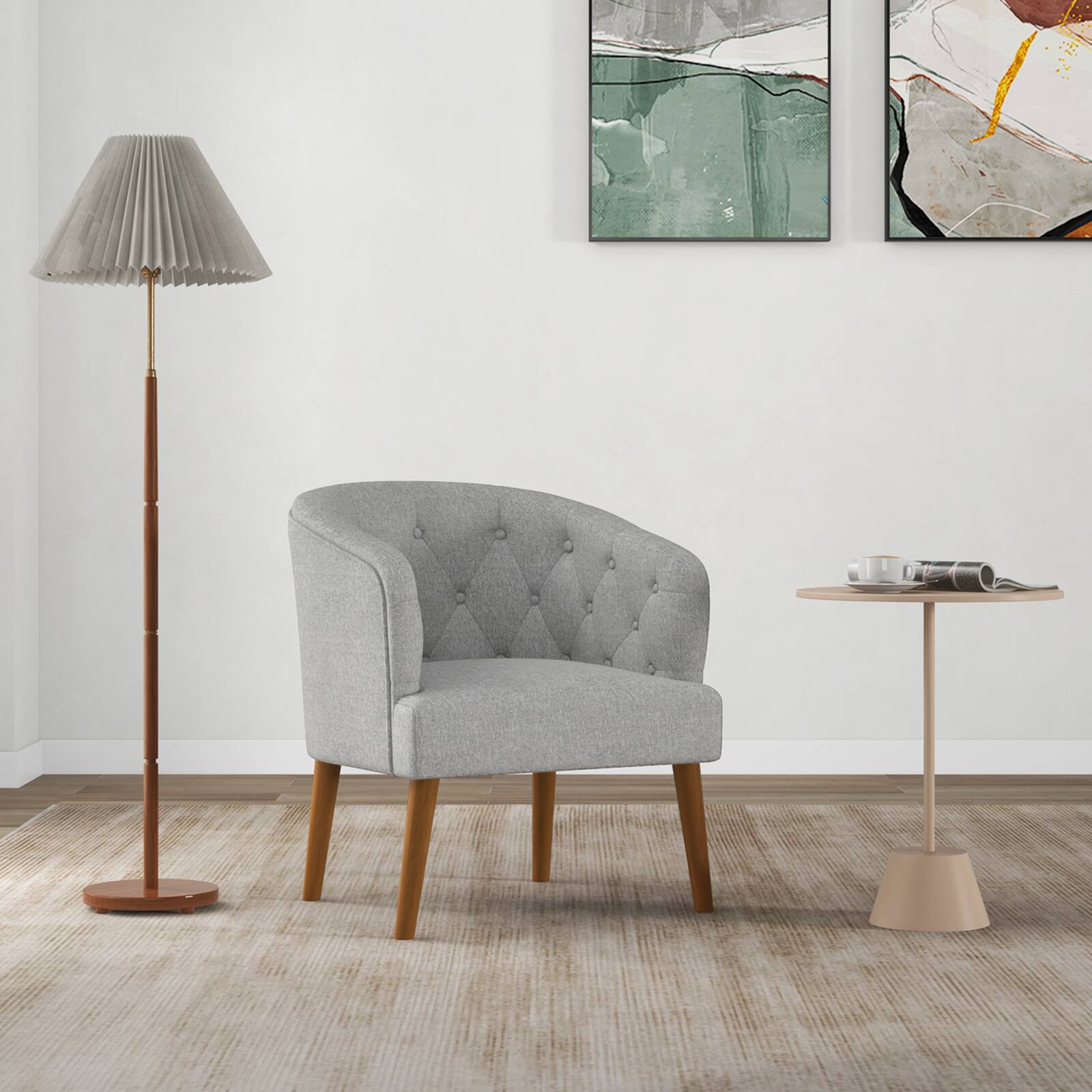 Alt View 11. Costway - Upholstered Comfy Accent Chair with Rubber Wood Legs - Gray.