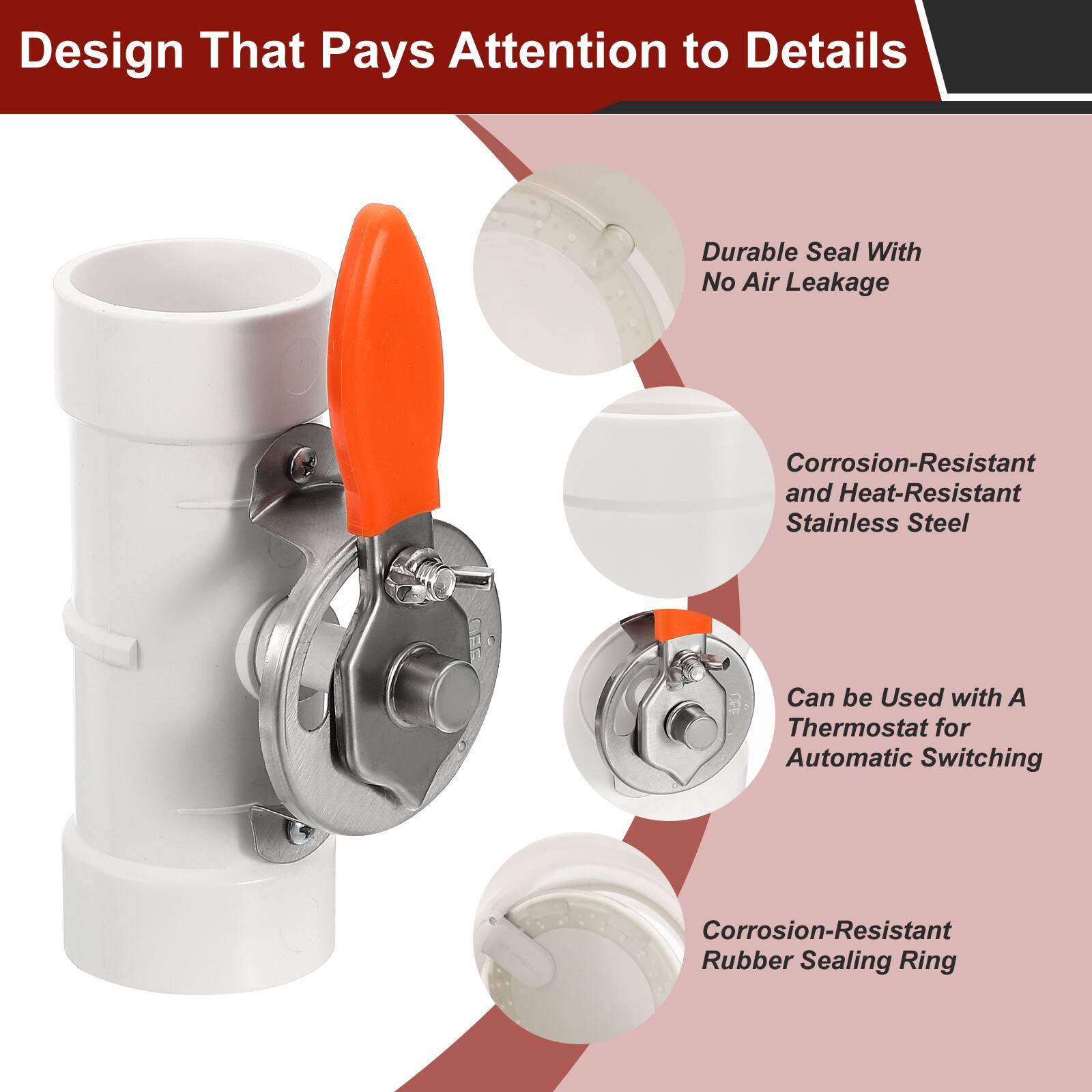 Design That Pays Attention to Details

- Durable Seal With No Air Leakage
- Corrosion-Resistant and Heat-Resistant Stainless Steel
- Can be Used with A Thermostat for Automatic Switching
- Corrosion-Resistant Rubber Sealing Ring