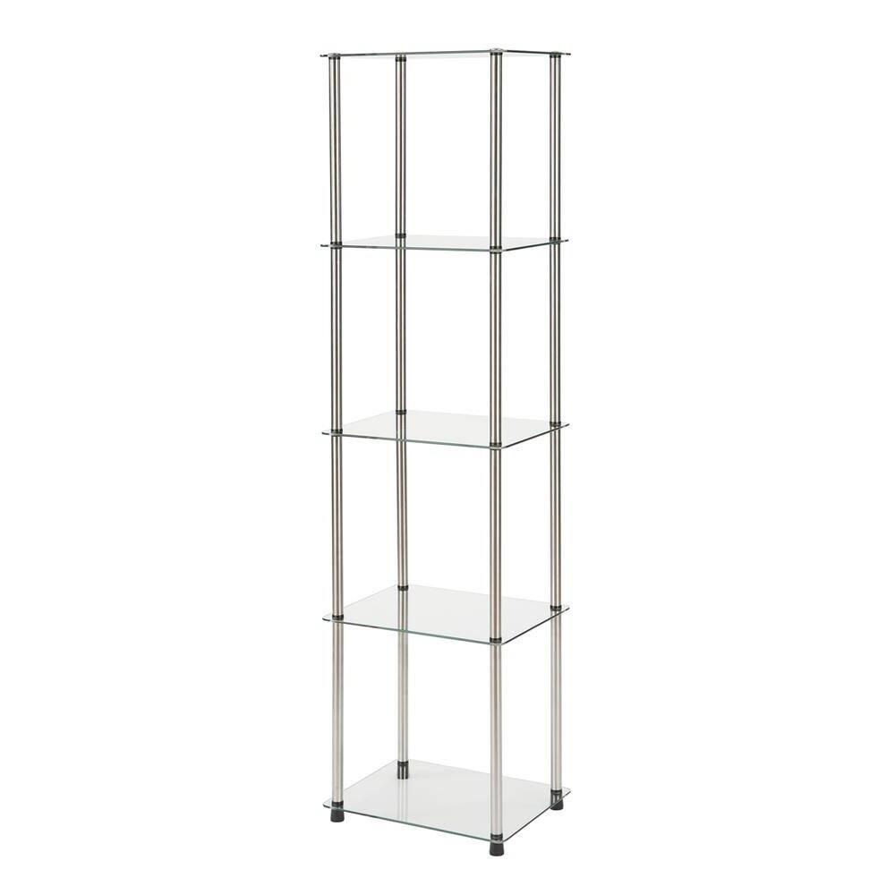 Angle. FurniFact - Clear 5-Tier Tempered Glass Tower, Elegant Display Stand for Modern Interiors - Glass.