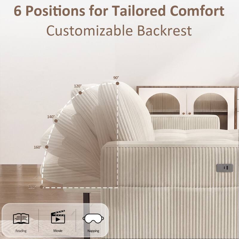 6 Positions for Tailored Comfort  
Customizable Backrest  
90°, 120°, 140°, 160°, 180°  
Reading, Movie, Napping