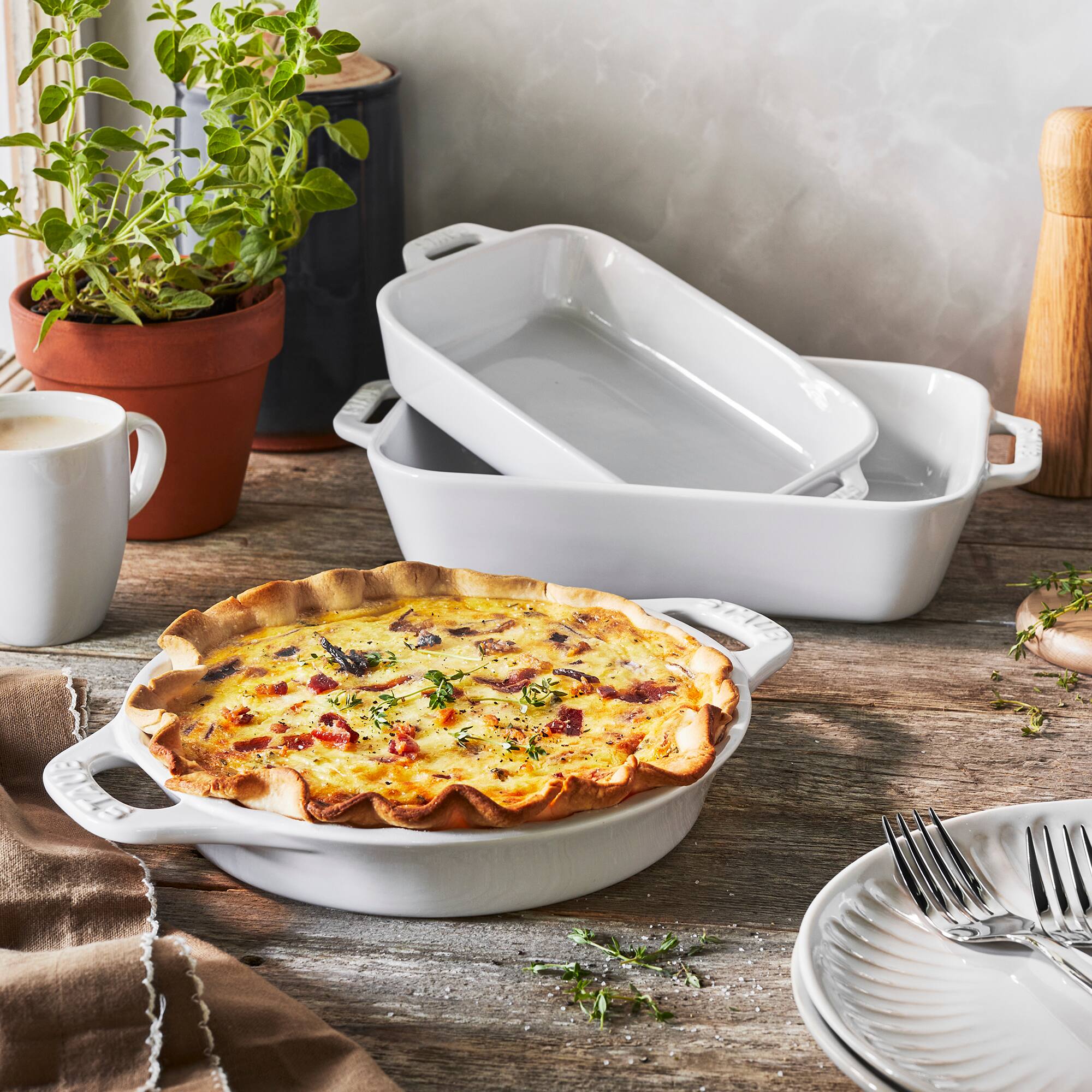 Alt View 3. Staub - Staub Ceramic 9-inch Pie Dish - White - White.
