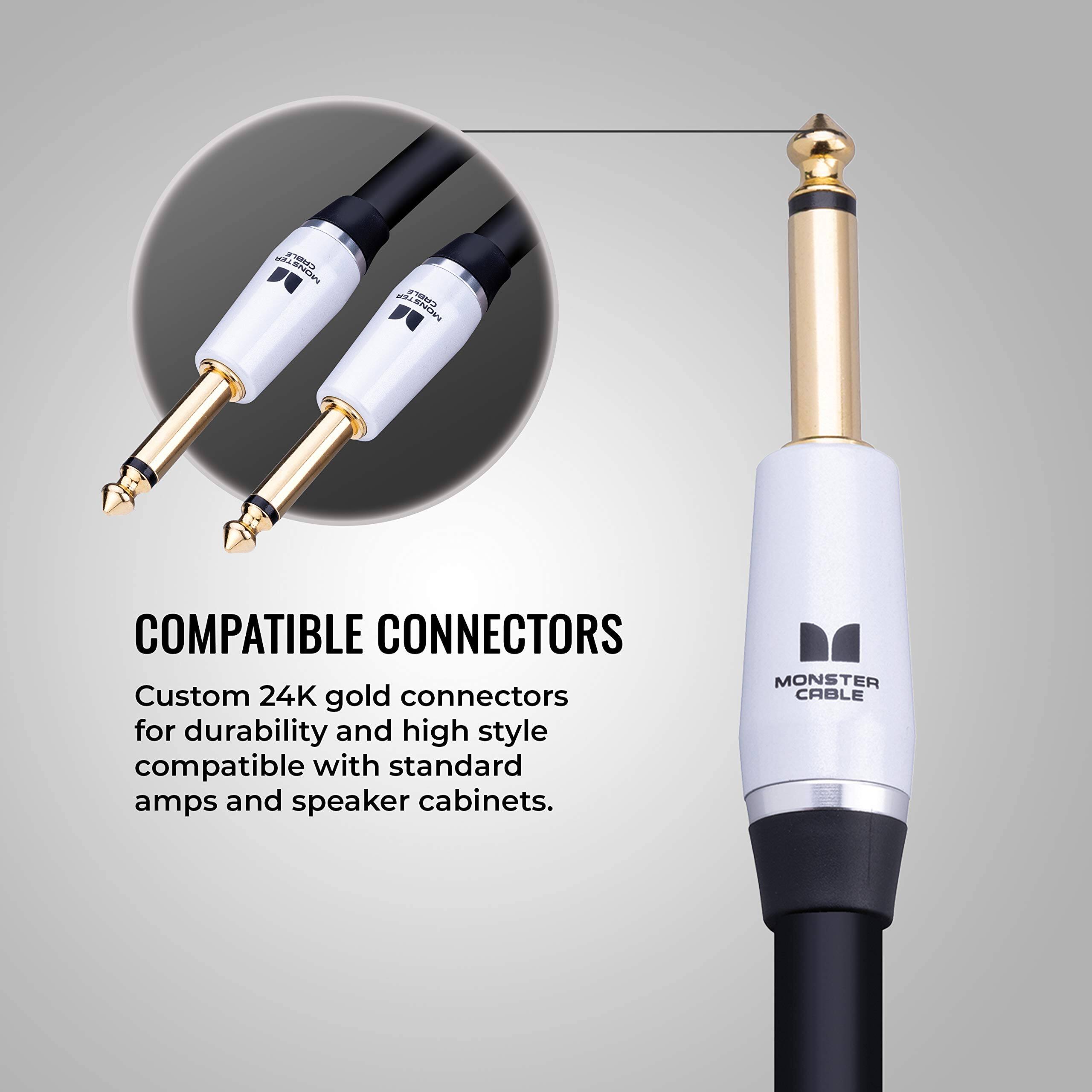 COMPATIBLE CONNECTORS

Custom 24K gold connectors for durability and high style compatible with standard amps and speaker cabinets.

"MONSTER CABLE"