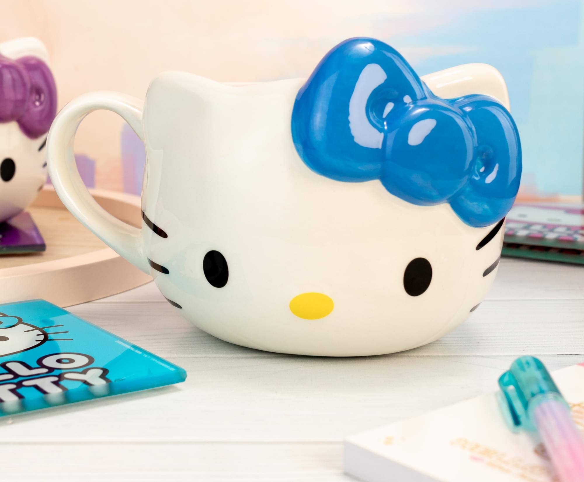 Alt View 2. Silver Buffalo - Sanrio Hello Kitty Blue Bow Sculpted Ceramic Mug | Holds 20 Ounces - Blue.