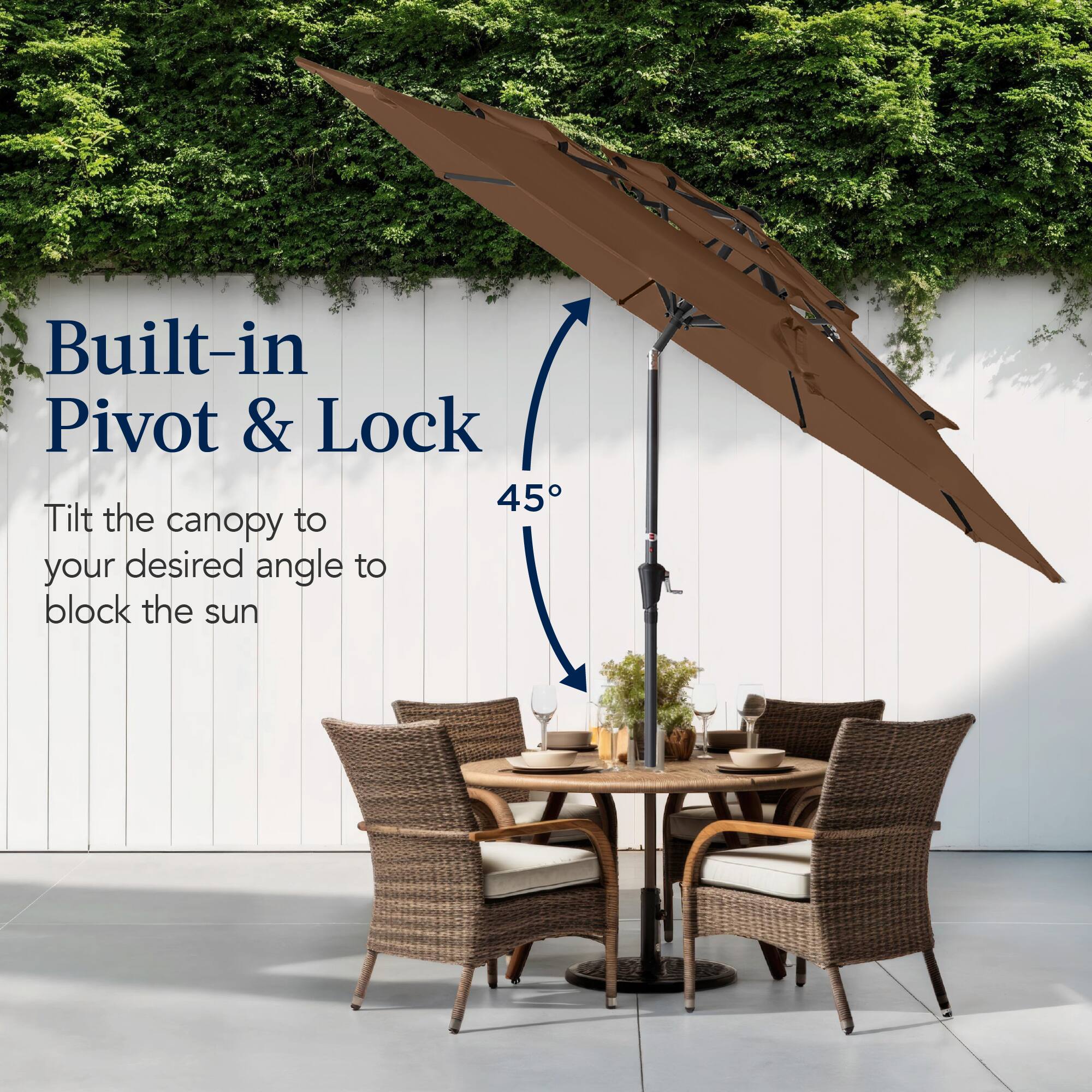 Built-in Pivot & Lock

Tilt the canopy to your desired angle to block the sun.