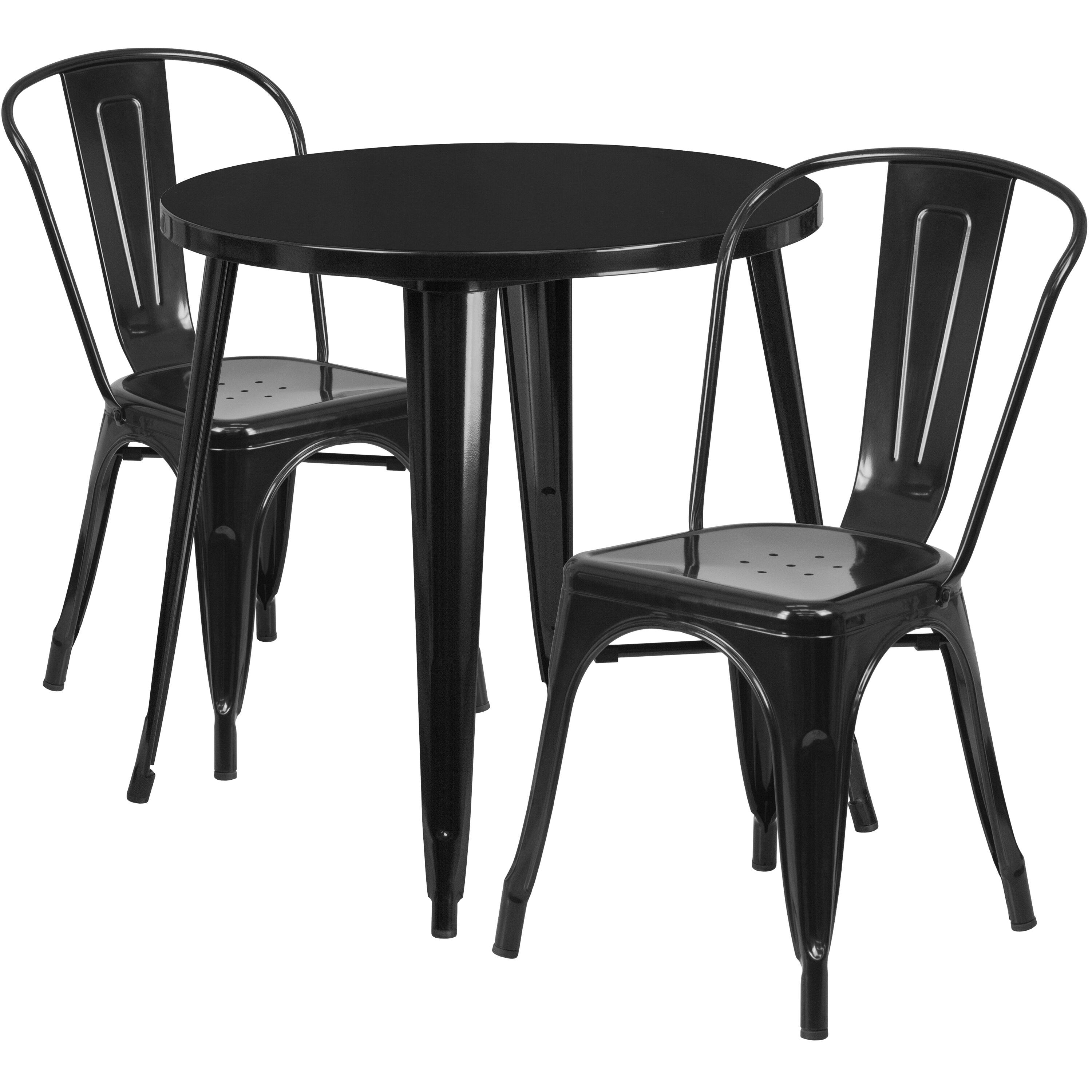 Alt View 1. Emma + Oliver - Commercial Grade 30" Round Metal Indoor-Outdoor Table Set with 2 Cafe Chairs - Black.