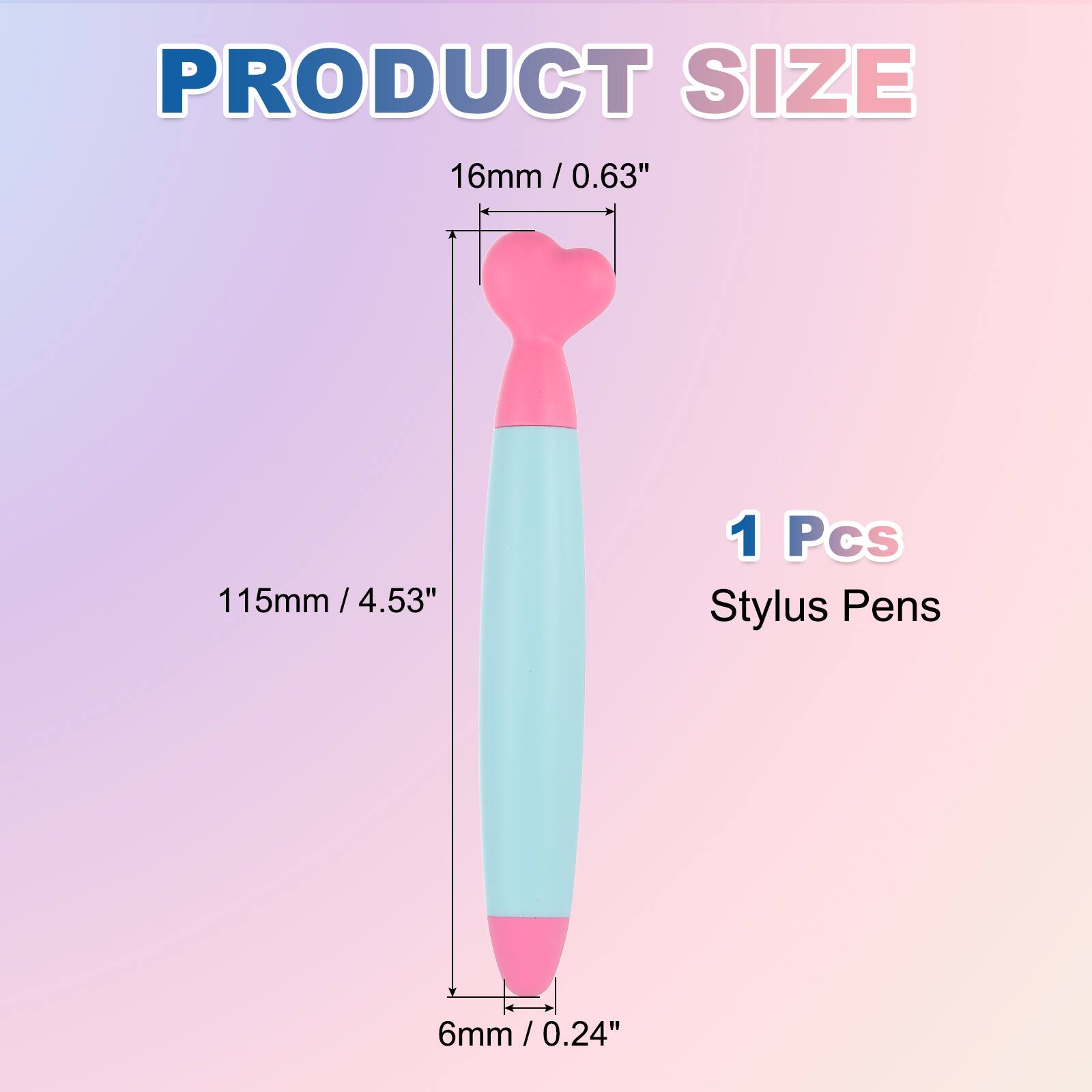 PRODUCT SIZE

16mm / 0.63"  
115mm / 4.53"  
6mm / 0.24"  

1 Pcs Stylus Pens