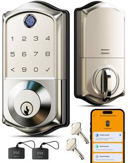 GlowWise - 7-in-1 Smart Door Lock: Fingerprint, App Control & Keypad, Keyless Entry with Auto Lock & Emergency Power, Matte Black - Silver