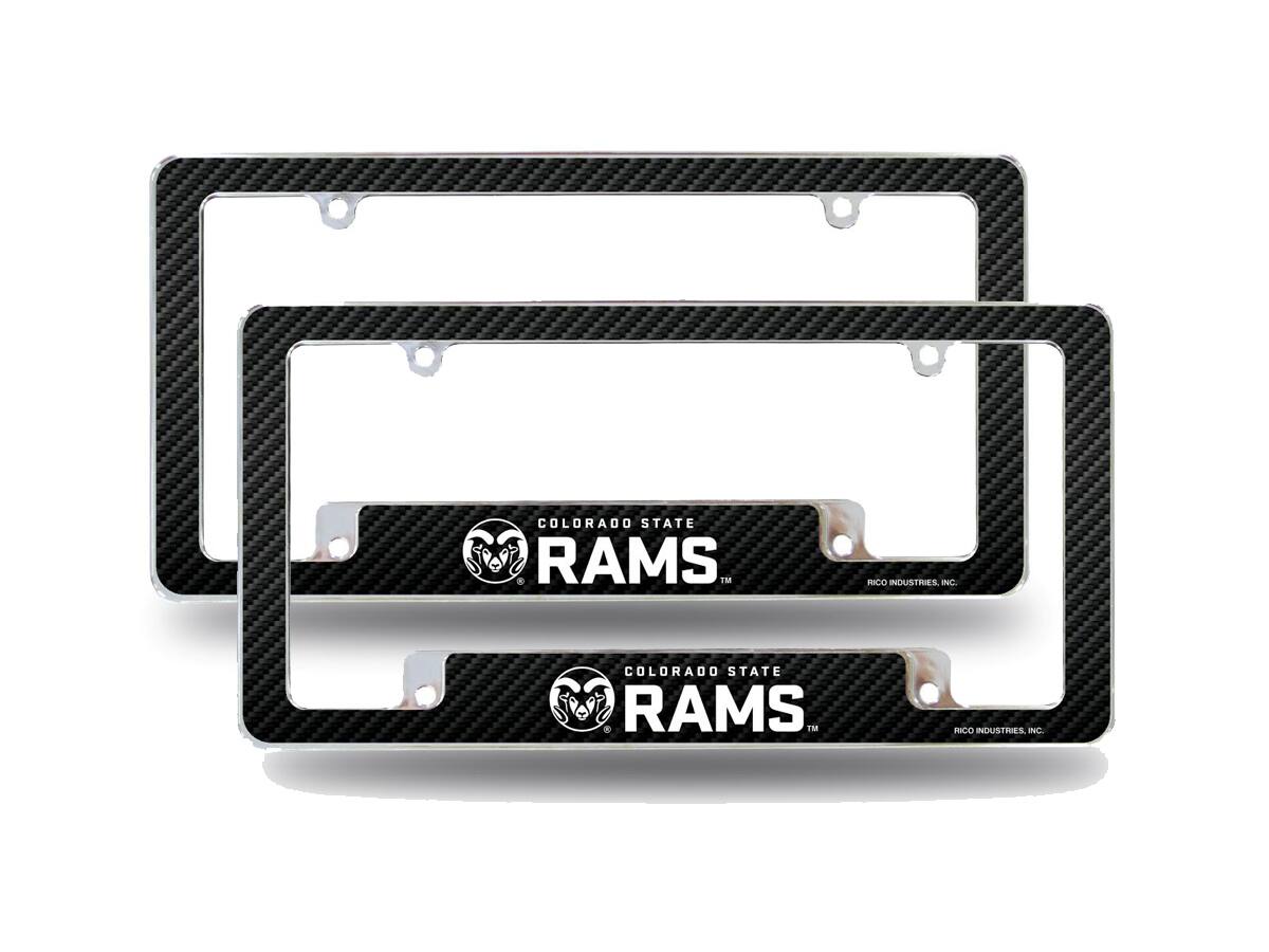 Colorado State Rams (Set of 2) Chrome Metal License Plate Frames with Carbon Fiber Design
