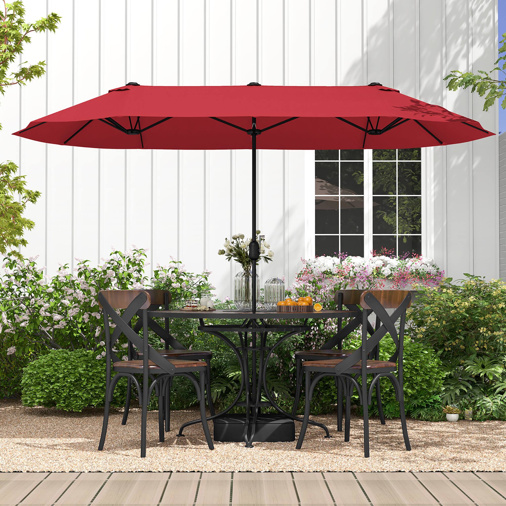 Alt View 4. Gymax - Gymax 13FT Double-sided Patio Umbrella w/ Crank Handle Umbrella Base Safety Lock Wine - Wine.