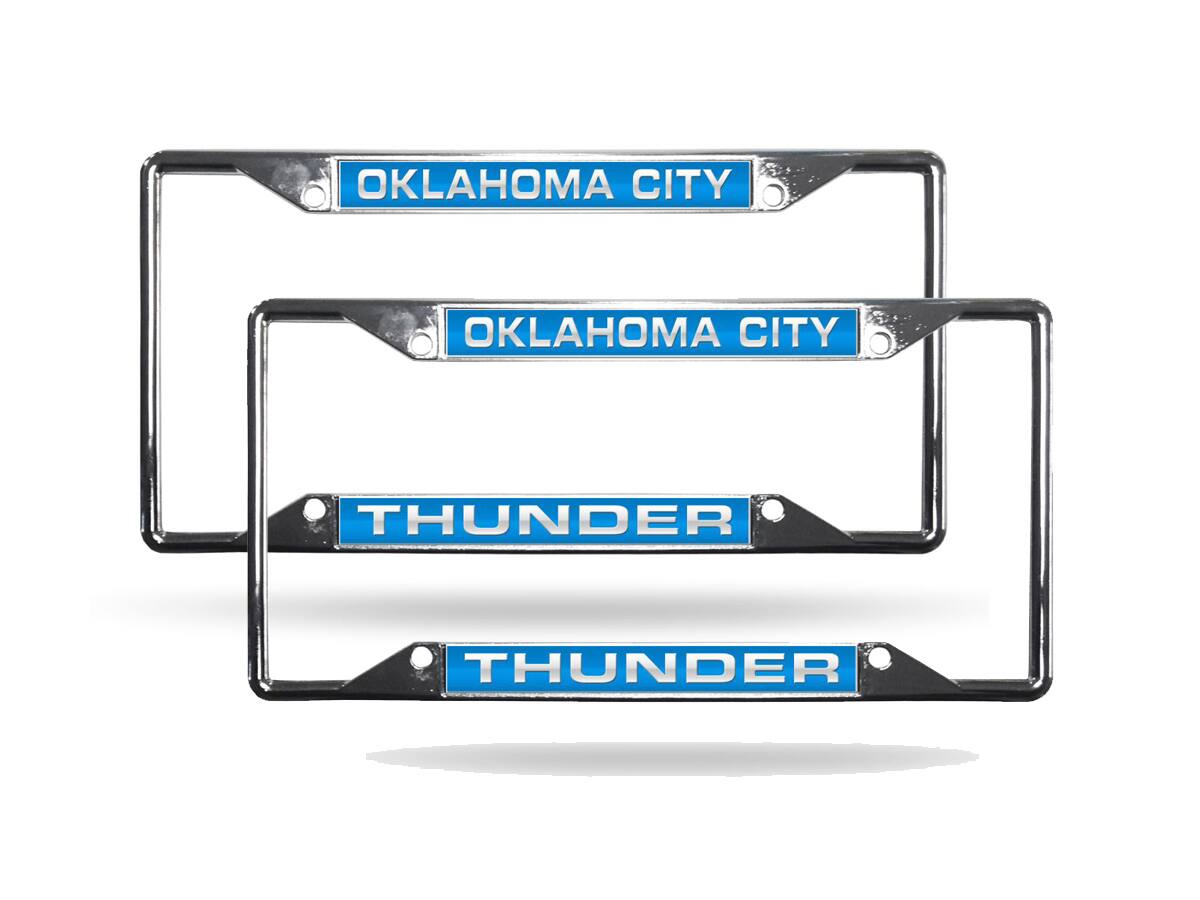 Oklahoma City Thunder NBA (Set of 2) All Corner EZ View Chrome Metal Laser Cut License Plate Frames