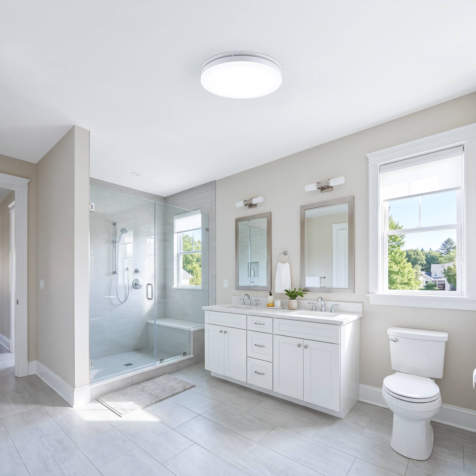 Alt View 6. Breezary - Bathroom Exhaust Fan with 3CCT LED Light/No-Light Options, 80/110 CFM, Ultra Quiet Ceiling Mount Fan with 4-Inch Duct - White Round (With Light).