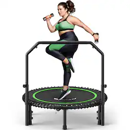 FED Fitness - BCAN 40" Foldable Trampoline, 450lb Capacity,Fitness Rebounder with Adjustable Foam Handle - Green