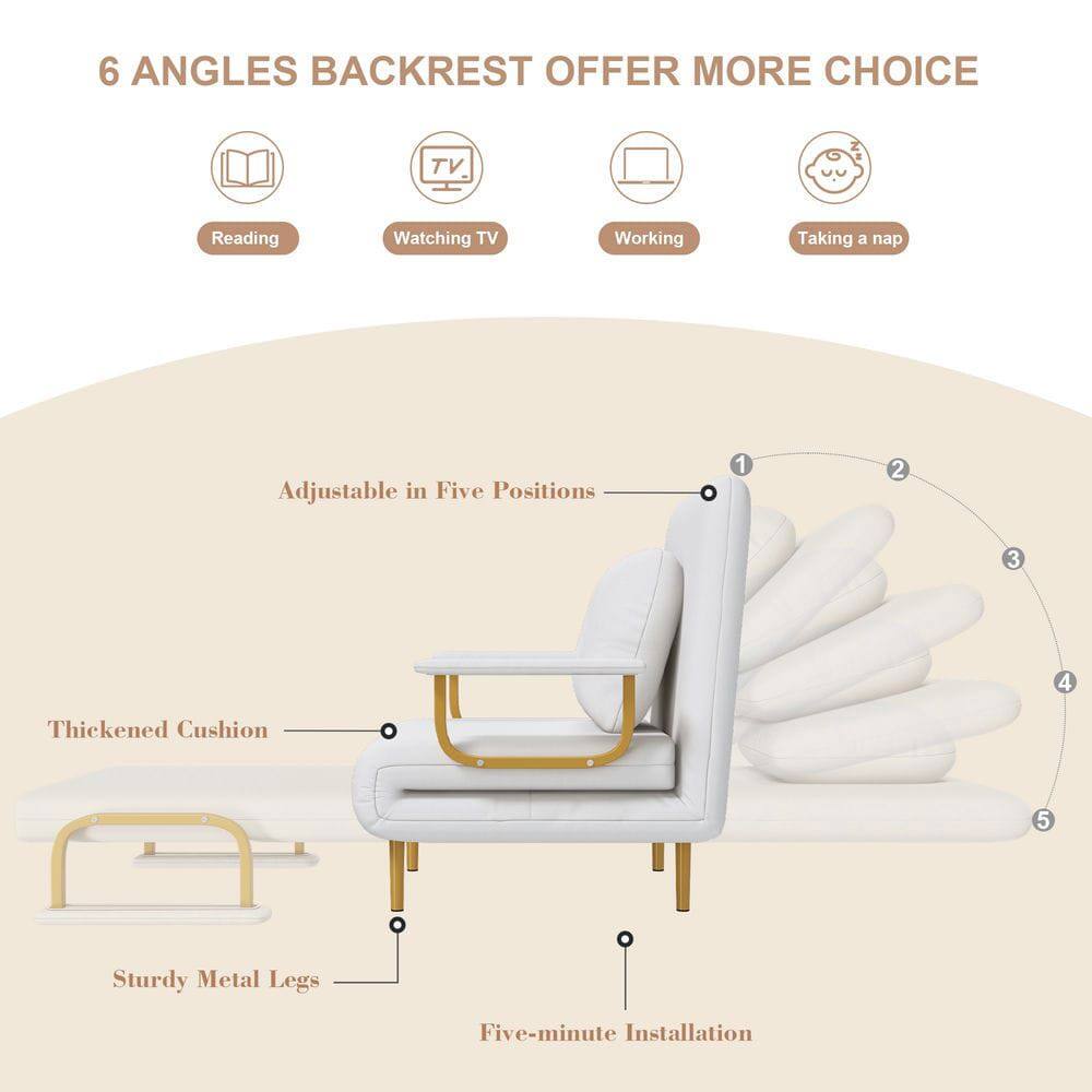 6 Angles Backrest Offer More Choice

- Reading
- Watching TV
- Working
- Taking a nap

Adjustable in Five Positions

- Thickened Cushion
- Sturdy Metal Legs
- Five-minute Installation