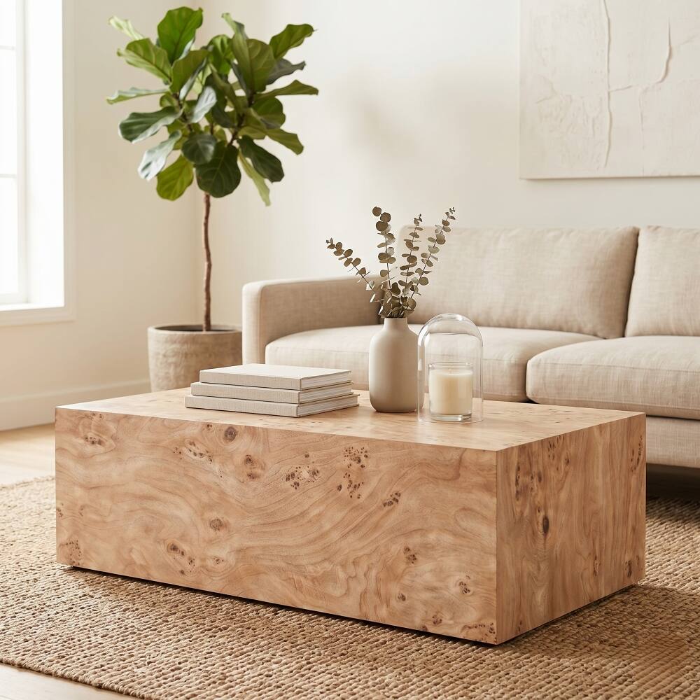 Angle. Loheer - Loheer Wabi-Sabi Coffee Table Wood Grain MDF Modular Side Table Natural Style Square Nightstand 39.4x21.7x11.8 - Natural.