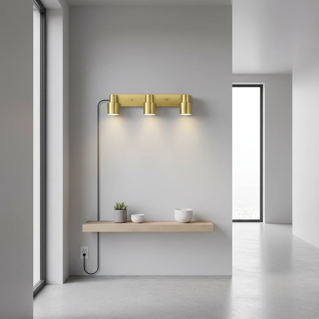 Alt View 1. Dazzed Corner - Plug-in LED Track Lighting, 3-Light Gold Ceiling Spotlight - Gold.