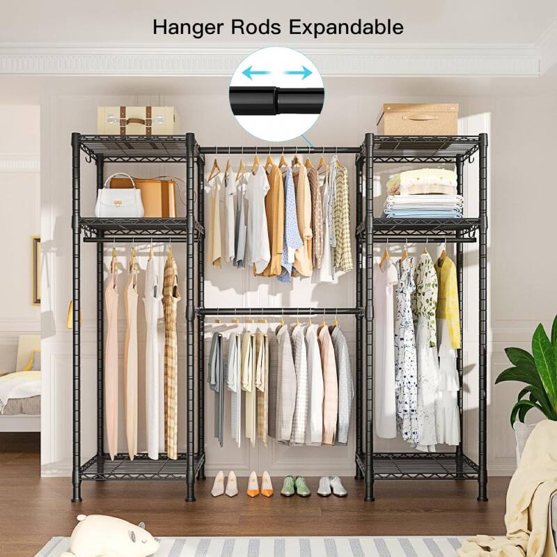 Paradigms Interiors Closet Organizer With Expandable Hangers Rods Black ...
