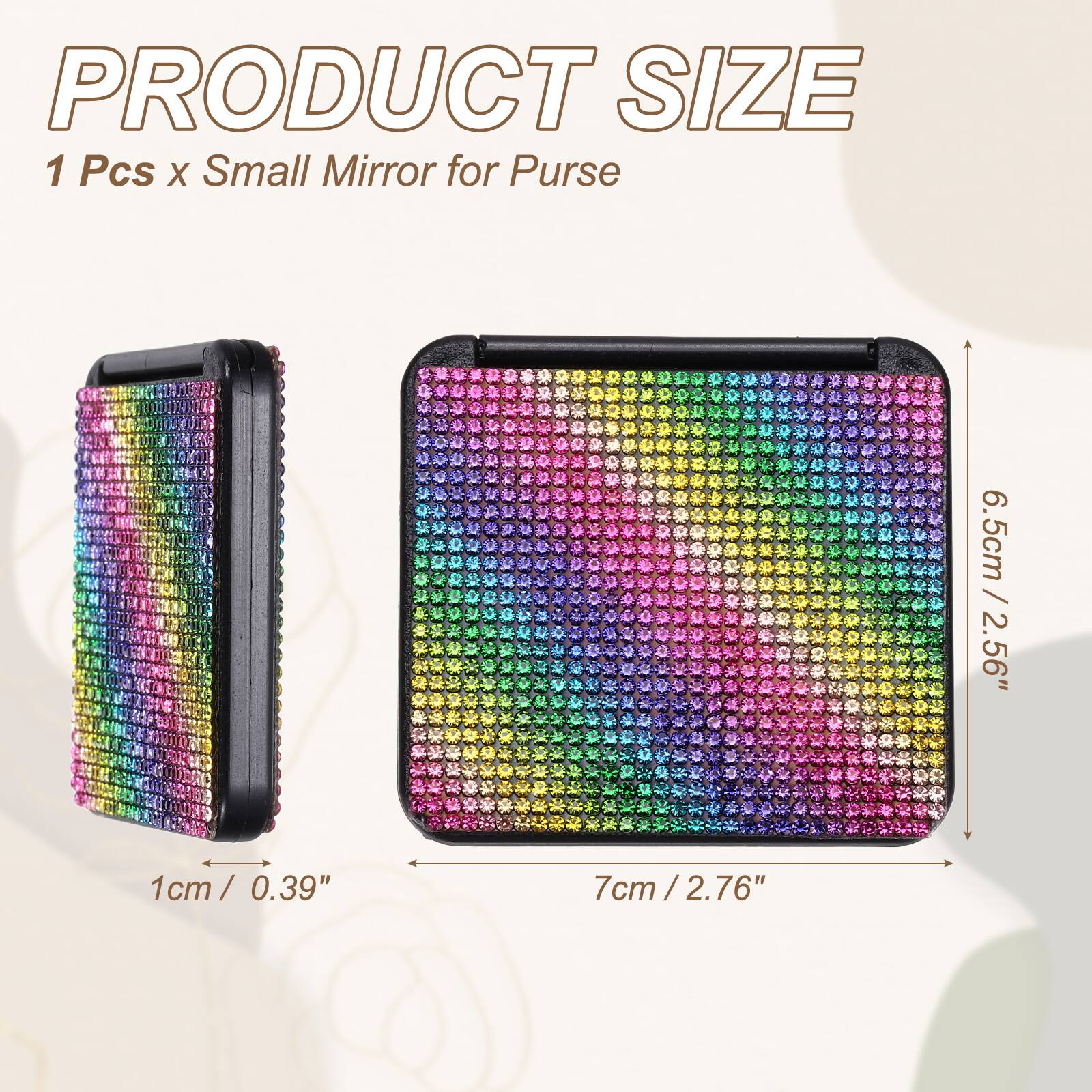 Unique Bargains Rhinestone Compact Mirror, Rectangle Double Sided ...