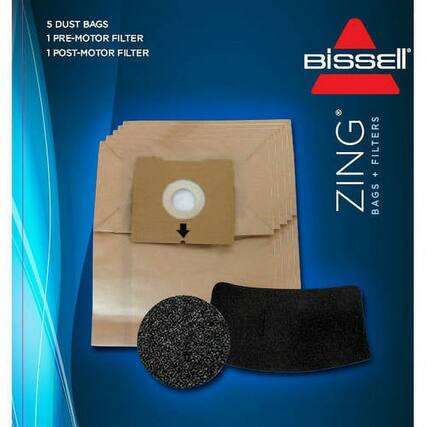 5 DUST BAGS
1 PRE-MOTOR FILTER
1 POST-MOTOR FILTER
BISSELL
ZING
BAGS + FILTERS