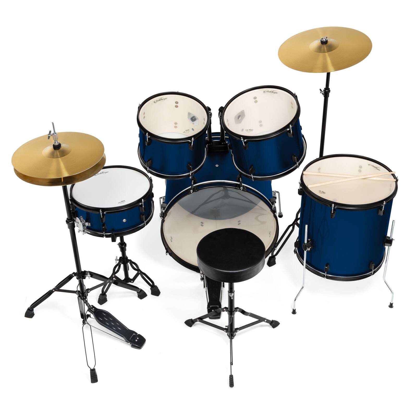 Alt View 2. Ashthorpe - Adult Drum Set with Remo Heads (Set of 5) - Blue.