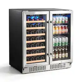 VEVOR - 30 in Wine Fridge Beer Cooler Refrigerator 30 Bottle 110 Can Capacity, Home Bar, Double-Door & Dual-Zone Compressor - Black;Silver