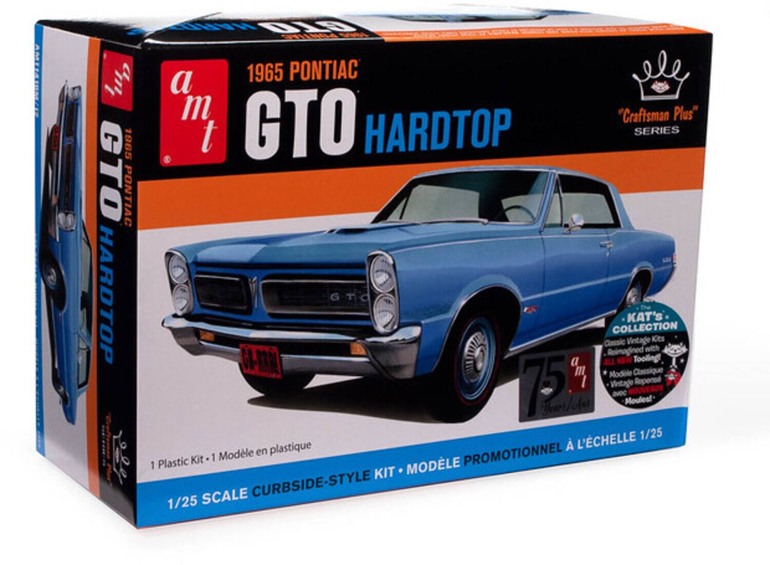AMT 1965 PONTIAC GTO HARDTOP  
"Craftsman Plus" SERIES  
1/25 SCALE  
CURBSIDE-STYLE KIT  
1 Plastic Kit - Modèle en plastique  
KAT'S Classic Vintage Tooling!  
ALL NEW Vintage Repens avec NOUVEAUX Moules!  
Modèle Classique 75 ans  
PROMOTIONNEL À L'ÉCHELLE 1/25  
KAT'S COLLECTION