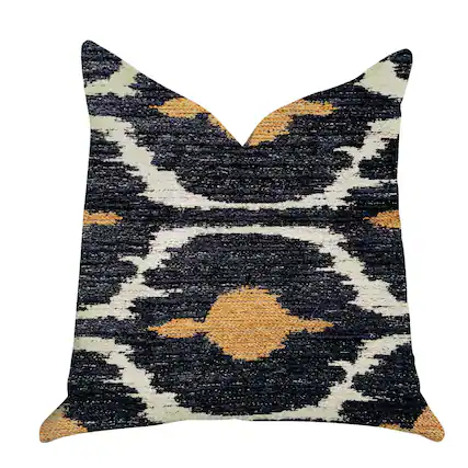 Front. Plutus Brands - Bohemian and Ikat Luxury Throw Pillow - Double sided 16" x 16" - Blue, Orange.