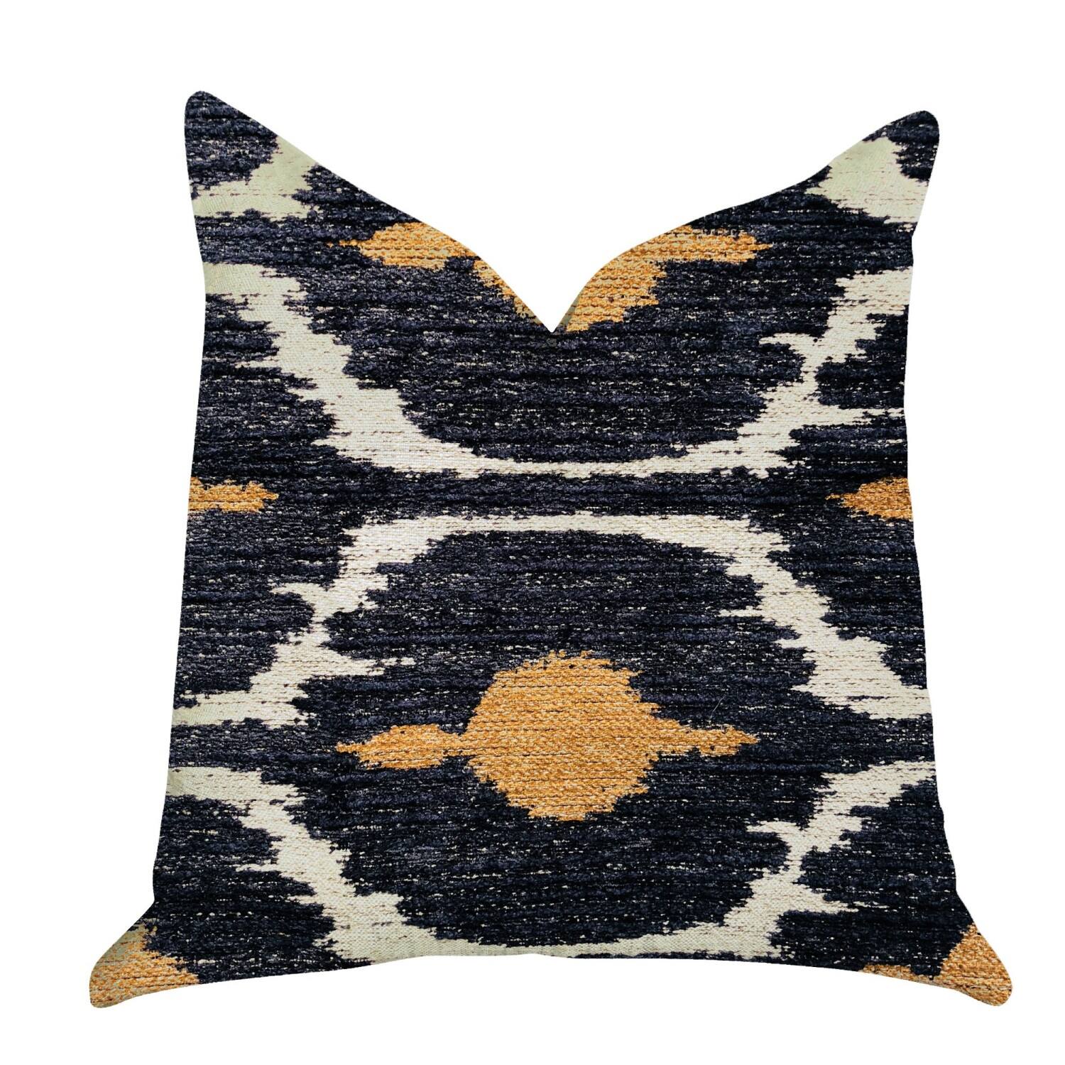 Front. Plutus Brands - Bohemian and Ikat Luxury Throw Pillow - Double sided 16" x 16" - Blue, Orange.