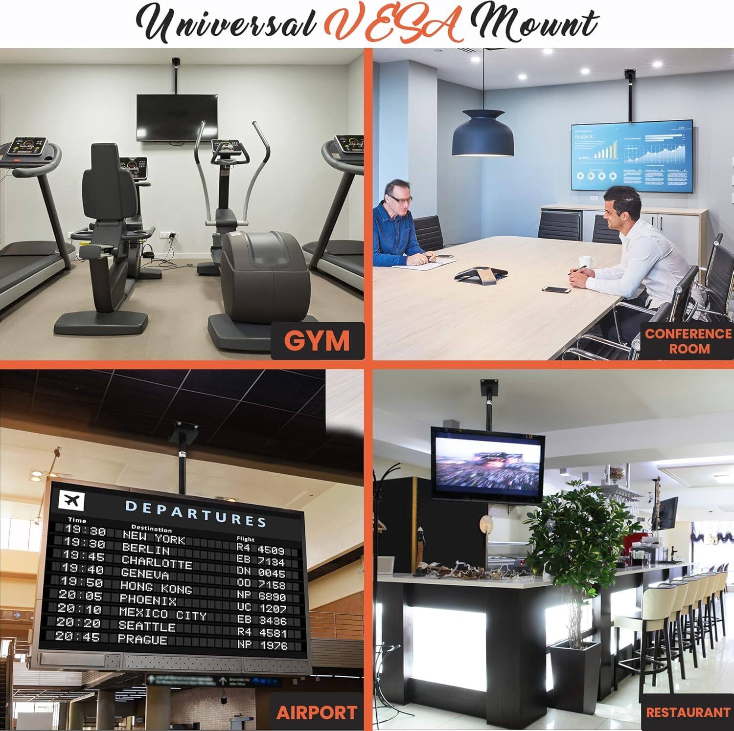 Universal VEGA Mount

GYM

CONFERENCE ROOM

DEPARTURES
Time    Destination    Flight
19:30    NEW YORK    R4 4509
19:30    BERLIN    3e
19:45    CHARLOTTE    EB 7134
19:40    GENEVA    DN 8045
19:50    HONG KONG    O0 7158
20:05    PHOENIX    NP 6890
20:10    MEXICO CITY    UC 1207
20:20    SEATTLE    EB 3486
20:45    PRAGUE    R4 4581

AIRPORT

RESTAURANT